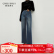 秋水伊人復(fù)古百搭中高腰牛仔褲2025年冬季新款女時尚簡約磨毛長褲 深藍(lán) M