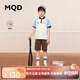 MQD童裝男童夏裝套裝polo領(lǐng)T恤兒童兩件套運動(dòng)短袖 米白 120