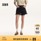 森馬牛仔褲女黑色毛邊綁帶夏高腰短褲109324122006