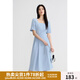 獨(dú)束大碼女裝氣質(zhì)簡約立體花連衣裙女夏裝新款收腰A字中長款裙子 柔和藍(lán) L (尺碼：2)
