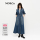 MO&Co.連衣裙春高腰腰帶洗磨棉質(zhì)復古襯衫長(cháng)裙MBE1DRS035 牛仔藍色 L 170