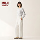 無印良品（MUJI）女式 絲光斜紋 桶型寬版褲 褲子女款25年秋季新品女裝 BE1TEC5A 象牙色 M （160/66A）