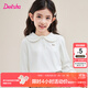 笛莎（DEESHA）童裝女童長袖T恤2025秋季新款兒童翻領(lǐng)t恤女孩打底上衣 本白 150