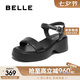 百麗一字帶涼鞋女24夏商場同款真皮粗跟涼鞋A9D1DBL4 黑色 36