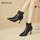 DAPHNE達芙妮加絨短靴女細跟尖頭高跟裸靴女瘦瘦靴法式氣質(zhì)時(shí)裝靴女 黑色 37