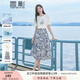 香影半身裙套裝女2025夏季新款t恤新中式國風(fēng)水墨印花裙子兩件套 米色 S