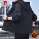 皮爾卡丹（pierre cardin）夾克男士秋冬季連帽加絨工裝上衣休閑寬松外套 黑色加絨 XL