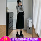 歐貝汐半身裙女高腰開(kāi)叉春秋冬季顯瘦西裝中長(cháng)款遮跨小個(gè)子a字裙 黑色裙 M