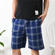 純棉睡褲男舒適寬松家居褲休閑五分褲沙灘褲大碼格子阿羅男士短褲 藍色格子 2XL XXL碼適合大約130-170斤
