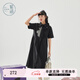 紫涵（ZIHAN）紫涵黑色短袖襯衫連衣裙女夏季設計感高腰顯瘦A字中長裙 黑色 L