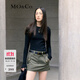 MO&Co.M字母金屬章仔魚骨線修身長袖正肩T恤弧形下擺上衣上裝黑白色 黑色-第2批 S 160