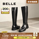 百麗（Belle）簡(jiǎn)約百搭騎士靴女2025冬新商場(chǎng)同款質(zhì)感真皮長(cháng)筒靴E4G1DDG5 黑色 38