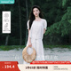茵曼（INMAN）【苧麻】章若楠同款法式花邊女裝方領(lǐng)襯衫2025夏季新款短袖上衣 珍珠白 M