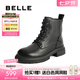 百麗（Belle）七夕禮物舒適馬丁靴女商場款真皮時尚靴B7E2DDD4 黑色-厚絨 38 (240mm)