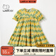 威爾貝魯（WELLBER）兒童連衣裙夏季女童短袖碎花裙公主裙泡泡袖寶寶純棉裙子洋氣 黃綠色 130