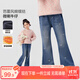 左西女童加絨牛仔褲2025新款兒童加厚保暖女孩喇叭褲子冬 牛仔色 160