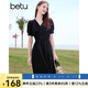 百圖betu女裝2025夏季新款連衣裙V領(lǐng)泡泡袖收腰顯瘦氣質(zhì)裙子女2504D01 黑色 L
