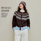 茵曼費爾島撞色提花毛衣外套2025秋女裝新款針織開(kāi)衫 深咖色 L