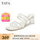 他她（TATA）法式氣質(zhì)高跟拖鞋女透明跟外穿涼拖夏季新款XEK01BT4 透明/銀/米白 35