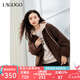 lagogo巴恩風(fēng)仿羊羔絨厚外套女拉谷谷2024年冬季新款連帽休閑上衣 棕色 S