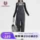 unisunny孕尚孕婦背帶褲春秋外穿休閑闊腿長(zhǎng)小個(gè)子秋季孕早期大碼寬松孕婦褲 灰色 XL