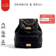 CHARLIE&KELLI CK品牌包包女包2025新款菱格鏈條雙肩包小香風(fēng)背包書包七夕禮物 騎士黑【京倉配送 贈(zèng)禮袋】