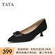 他她（TATA）棕色高跟鞋女貓跟單鞋女真皮2025春季新款工作鞋UMS02AQ5 黑色 35