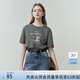 范思藍恩夏季縫紉機印花短袖t恤女春夏新款韓版寬松短袖上衣女T恤 煙灰色 XL