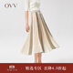 OVV2022春夏新款女裝多色條紋彈力松緊拼接百褶時尚針織半身裙GQAZJ12001A 卡其綠鑲拼01 L