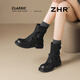 ZHR平底短靴女加絨褲管堆堆靴高級質(zhì)感西部曠野騎士旅游靴潮流顯瘦 黑色 【單里】 37