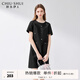 秋水伊人優(yōu)雅顯瘦直筒黑色連衣裙夏季新款女圓領(lǐng)小個(gè)子裙子 黑色 M
