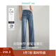 茵曼（INMAN）直筒加絨牛仔褲2024秋季女裝新款中高腰彈力闊腿長(zhǎng)褲子 牛仔藍(lán) 28