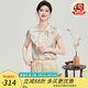 金菊【國風真絲彈力緞】新中式桑蠶絲夏季立領(lǐng)上衣盤扣清涼短袖女T恤 龍魚圖 2XL