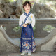 雀棲枝兒童國學(xué)服裝漢服男童女童幼兒中國風(fēng)古裝少兒詩(shī)詞合唱朗誦演出服 【桃花源 升級版男款】藍色直袖＋藍色馬面裙 110