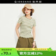 佐丹奴短袖t恤女夏季彈力棉條紋圓領(lǐng)木耳邊甜美針織衫女18324902 02綠白條紋 XL