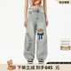 LALABOBO[李浩菲同款]純棉牛仔褲女2025新款寬松顯瘦拼接闊腿褲RBEA-ZC15 淺藍白 常規 27