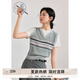 紫涵（ZIHAN）紫涵假兩件條紋短袖針織衫女2025夏季新款學(xué)院風(fēng)撞色拼接圓領(lǐng)T恤 灰色 M