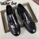 Walker Shop男鞋輕奢休閑皮鞋男士商務(wù)通勤鞋【頭層牛皮】軟皮透氣西裝正裝鞋 黑色套腳【瘦腳推薦】 37 皮鞋碼