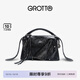 GROTTO個(gè)樂(lè )翻領(lǐng)包mini真皮輕便手提單肩斜挎包手機包小包禮物 經(jīng)典黑（牛皮） mini