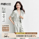 尚都比拉職場(chǎng)通勤女裝套裝夏季珍珠金屬扣V領(lǐng)短袖西裝小外套 米灰色 L 