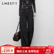 朗文斯?。↙.WEST）黑色直筒牛仔褲女2025冬季新款百搭寬松顯瘦拖地褲長(cháng)褲 黑色 L