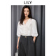 LILY2025秋新款女裝法式重工花邊V領(lǐng)全棉白色泡泡袖套頭雪紡衫 601白色 M