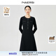 娜爾思（NAERSI）【綿羊毛】通勤中長(cháng)款優(yōu)雅黑色連衣裙女秋冬新款A字裙 黑色 3XL