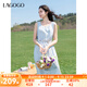 lagogo波嬉風(fēng)淺藍色無(wú)袖連衣裙女拉谷谷2025夏新款度假出游裙子 淺藍色 M