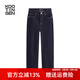 古田森直筒褲女夏季深藍(lán)色高腰卷邊褲休閑牛仔九分褲女1S3026 深藍(lán)色 28碼 (2尺1)