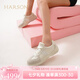哈森德訓鞋女2025春季秀氣小巧時尚休閑運動小白鞋HCS250303 米色 復合材料/杏色豬剖層革 38 (240mm)