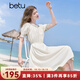 百圖betu女裝2025夏季新款短袖連衣裙撞色邊泡泡袖通勤裙子女2506T53 淺杏色 S