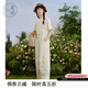 紫涵（ZIHAN）紫涵直筒闊腿背帶褲女夏季森系田園風刺繡寬松高腰連體褲 米金 M