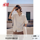 H&M男裝古巴領(lǐng)襯衫2025夏季新款潮流通勤亞麻混紡短袖襯衣1256946 米色/白色條紋 M 175/100