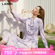 LANDI淺紫色飄帶領(lǐng)壓褶長(cháng)袖連衣裙女春季新款中長(cháng)款裙子 淺紫色 L